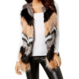 bar III Womens Chevron Faux Fur Vest